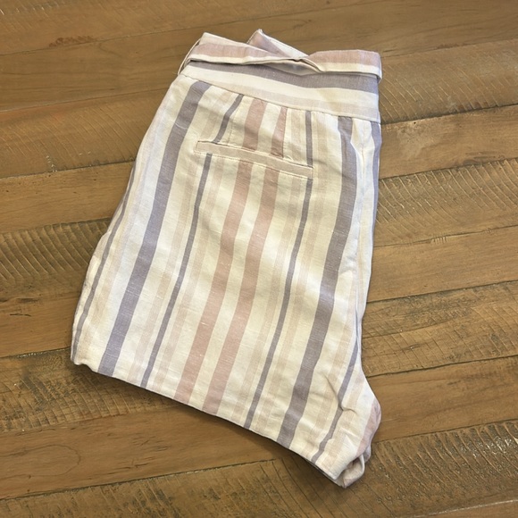 Express Linen Blend Striped High Rise Midi Shorts, Size 8 - Picture 2 of 2